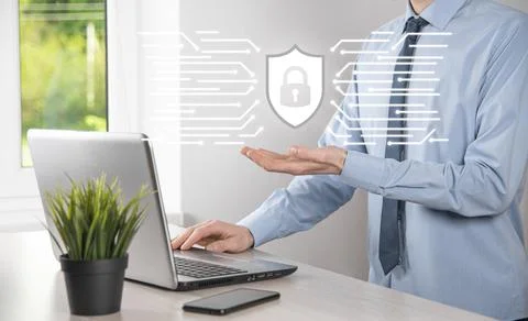 Protection network security computer and safe your data concept, Businessman  스톡 사진
