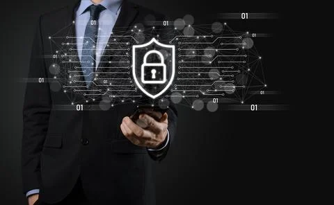 Protection network security computer and safe your data concept, Businessman  스톡 사진