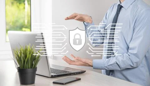 Protection network security computer and safe your data concept, Businessman  스톡 사진