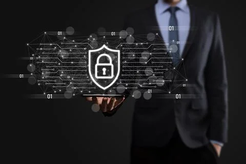 Protection network security computer and safe your data concept, Businessman  Foto stock