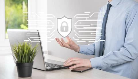 Protection network security computer and safe your data concept, Businessman  Foto stock