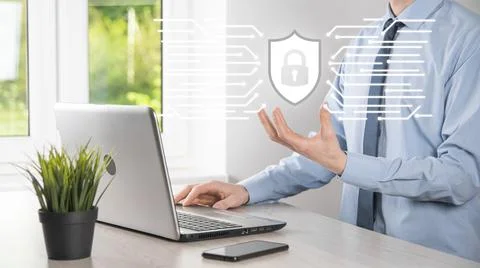 Protection network security computer and safe your data concept, Businessman  Фото