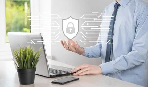 Protection network security computer and safe your data concept, Businessman  Foto stock