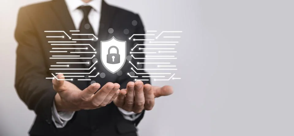 Protection network security computer and safe your data concept, Businessman  Foto stock