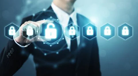 Protection network security computer and safe your data concept, Businessman  Foto stock