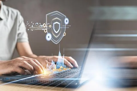 Protection network security computer and safe your data concept, shield prote Stock Photos