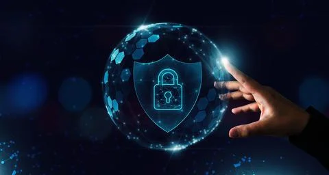 Protection network security computer and safe your data concept, Hand of busi Foto stock