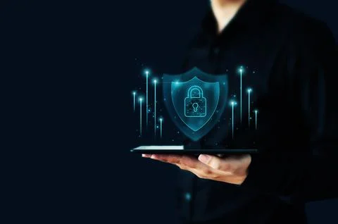 Protection network security computer and safe your data concept, Hand of busi Foto stock