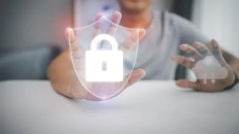 Protection network security computer and safe your data concept. Digital cr.. Stock Photos