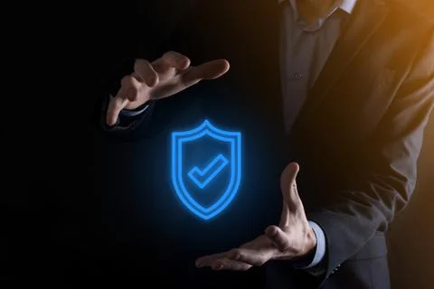 Protection network security computer in the hands of a businessman. business, Stock Photos