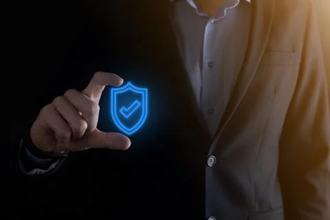 Protection network security computer in the hands of a businessman. business, Stock Photos