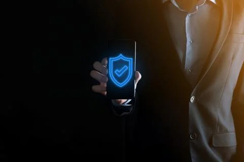 Protection network security computer in the hands of a businessman. business, Stock Photos