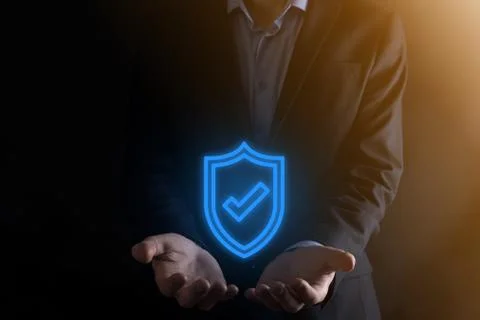 Protection network security computer in the hands of a businessman. business, Stock Photos