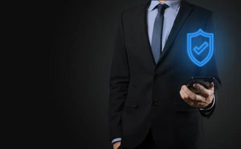 Protection network security computer in the hands of a businessman. business, 스톡 사진