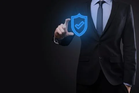 Protection network security computer in the hands of a businessman. business, Stock Photos
