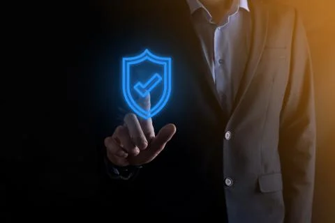 Protection network security computer in the hands of a businessman. business, Stock-Fotos