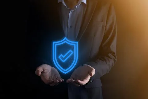 Protection network security computer in the hands of a businessman. business, Stock Photos
