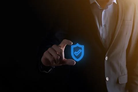 Protection network security computer in the hands of a businessman. business, Stock Photos