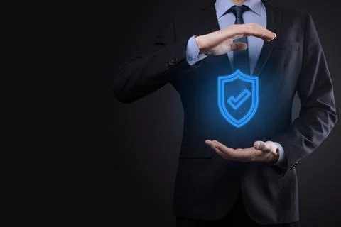 Protection network security computer in the hands of a businessman. business, Stock Photos