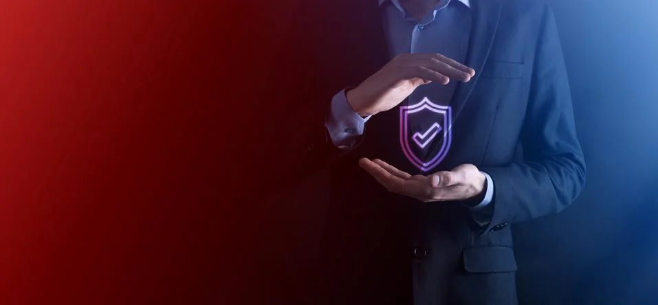 Protection network security computer in the hands of a businessman. business, Stock Photos