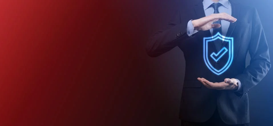 Protection network security computer in the hands of a businessman. business, Stock Photos