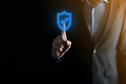 Protection network security computer in the hands of a businessman. business, Stock Photos