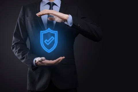 Protection network security computer in the hands of a businessman. business, Stock Photos