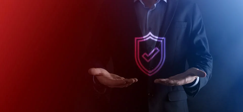 Protection network security computer in the hands of a businessman. business, Stock Photos