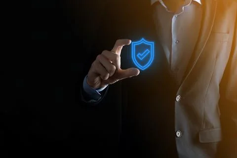 Protection network security computer in the hands of a businessman. business, Stock Photos