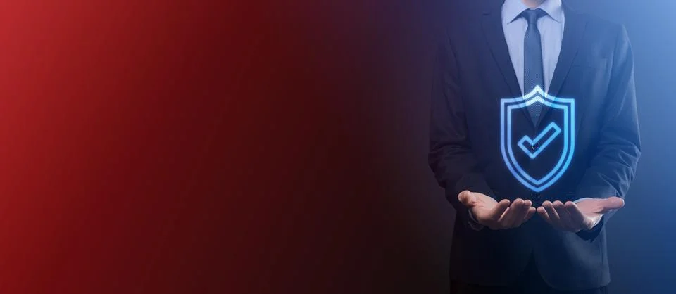 Protection network security computer in the hands of a businessman. business, Stock Photos