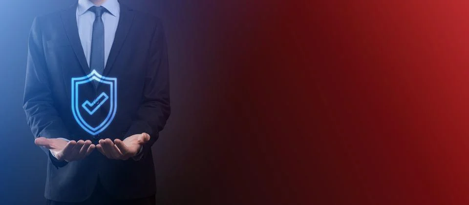 Protection network security computer in the hands of a businessman. business, Stock Photos