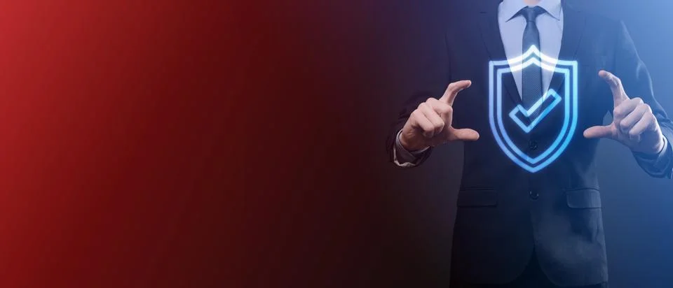 Protection network security computer in the hands of a businessman. business, 写真素材