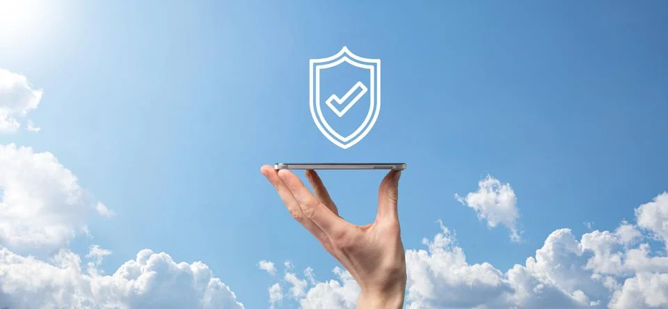 Protection network security computer in the hands of a businessman. business, Stock Photos