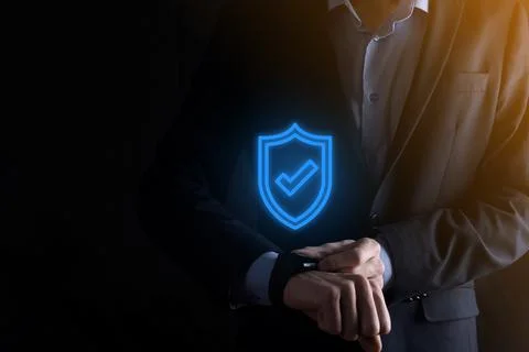Protection network security computer in the hands of a businessman. business, Stock Photos