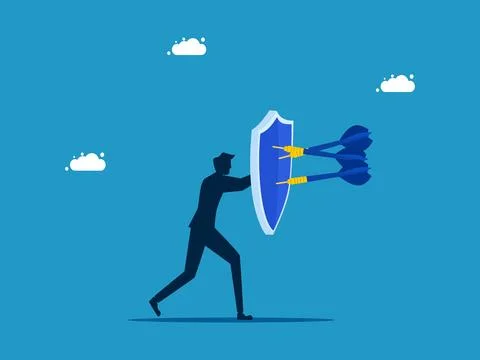 Protection or security. man holding shield to protect from attack Stock Illustration
