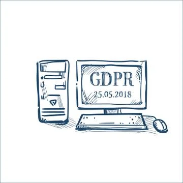 Protection of personal data computer of office deck on white background General Illustrazione stock