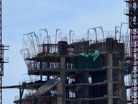Protection practices at construction sites, safety barriers and coverings Stock Photos