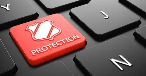 Protection on Red Keyboard Button. Illustrazione stock