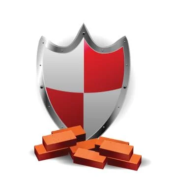 Protection red shield with bricks Stock Illustration