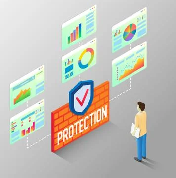 Protection reports vector isometric flow chart Stock Illustration