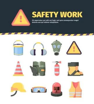 Protection safety work tools set. Manufacture items special work gloves Stock-Illustration