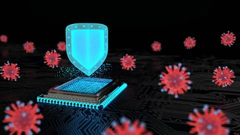 A protection shield against the malware. 3d illustration. Stock Illustration
