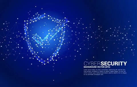 Protection shield with checked mark icon from dot connect line polygon networ Stock Illustration