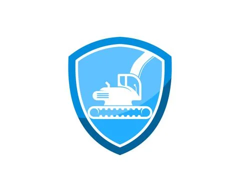 Protection shield with construction excavator inside Illustrazione stock