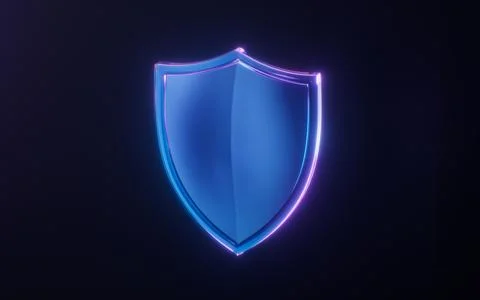 Protection shield with dark neon light effect, 3d rendering. Stock Illustration