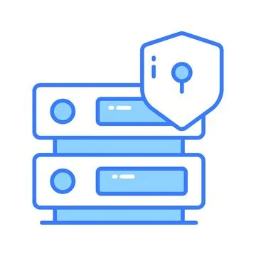 Protection shield with data server showing concept of data server security Illustrazione stock