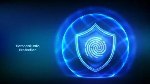 Protection shield with fingerprint icon inside a glowing dome and energy fiel Stock Illustration