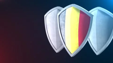 Protection shield guard concept. Shiny steel armor, Belgian national flag. Stock Illustration