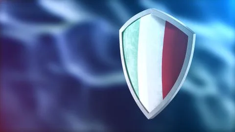 Protection shield guard concept. Shiny steel armor, Italian national flag. Stock Illustration