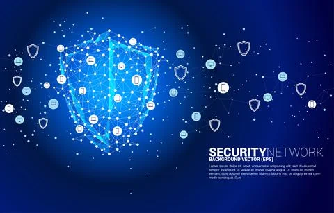Protection shield icon from dot connect line polygon network and mobile phone Stock Illustration
